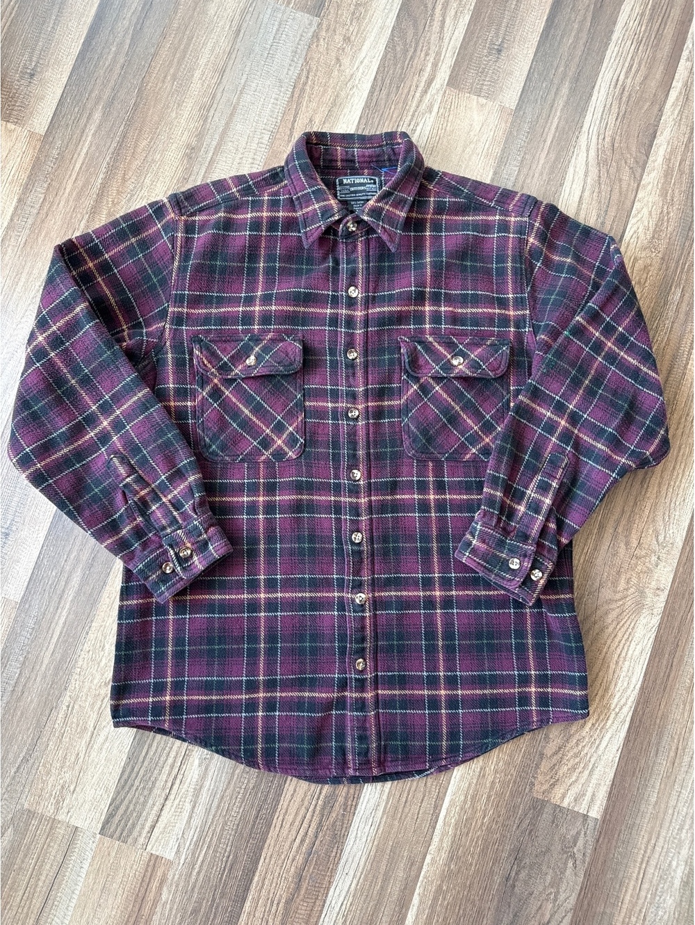 National Outfitters Flannel Shirt Mens Medium Plaid Heavy Cotton Workwear